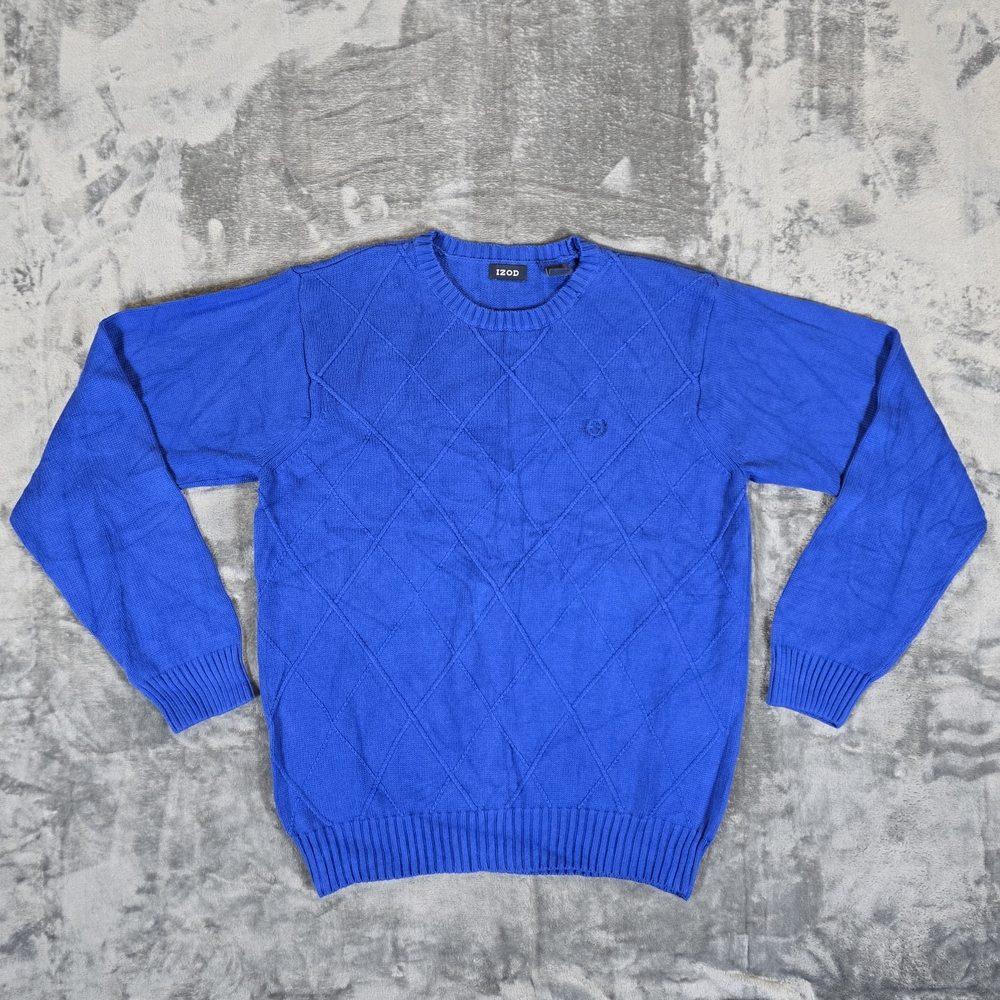 IZOD Golf Diamond Argyle Knit Sweater Size Medium Blue
